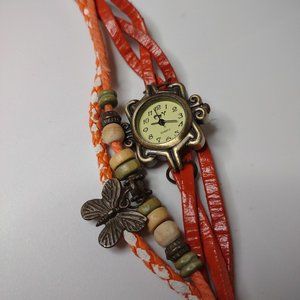 Cute Multi Strand Watch Bracelet With Butterfly Charm